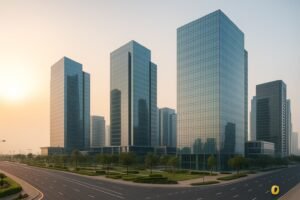 meydan free zone faq - Hero banner showing Meydan Free Zone towers in Dubai at sunrise with landscaped roads and soft light.